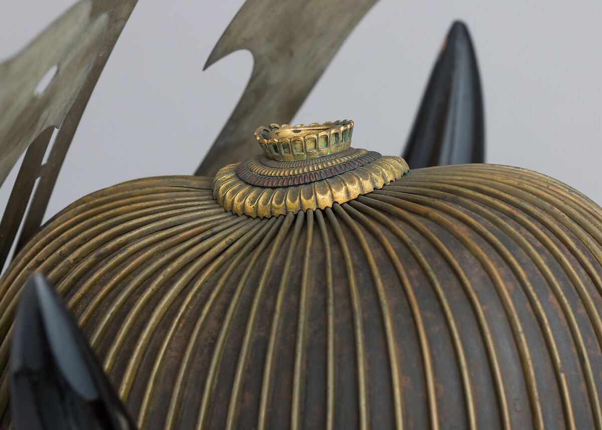 Helmet (<i>Suji-Kabuto</i>), Iron, copper, gold, lacquer, silk, wood, Japanese