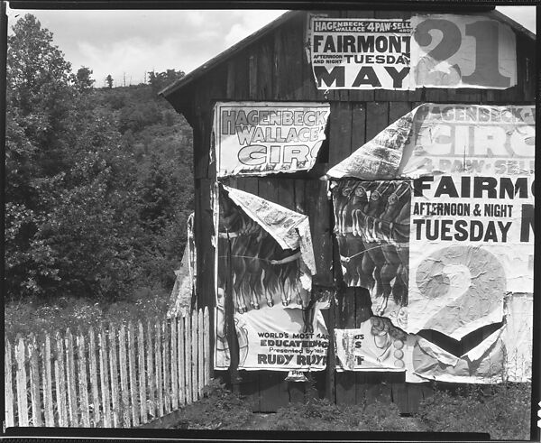 [Barn with Torn Advertisements for the Hagenbeck & Wallace Circus, Monongalia County, West Virginia], Walker Evans (American, St. Louis, Missouri 1903–1975 New Haven, Connecticut), Film negative 
