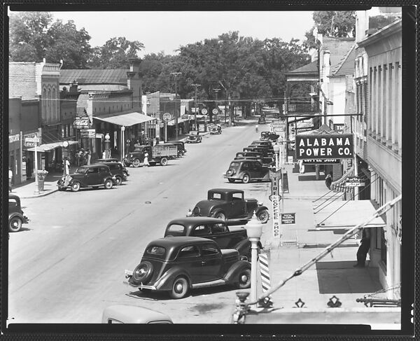 [Main Street with Parked Cars and Alabama Power Company Sign, From Elevated Position, Greensboro, Alabama], Walker Evans (American, St. Louis, Missouri 1903–1975 New Haven, Connecticut), Film negative 