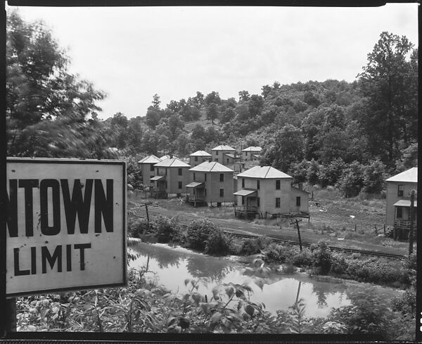 ["Company" Houses for Miners by Train Tracks and Creek (with Town Sign in Foreground), Masontown, West Virginia], Walker Evans (American, St. Louis, Missouri 1903–1975 New Haven, Connecticut), Film negative 