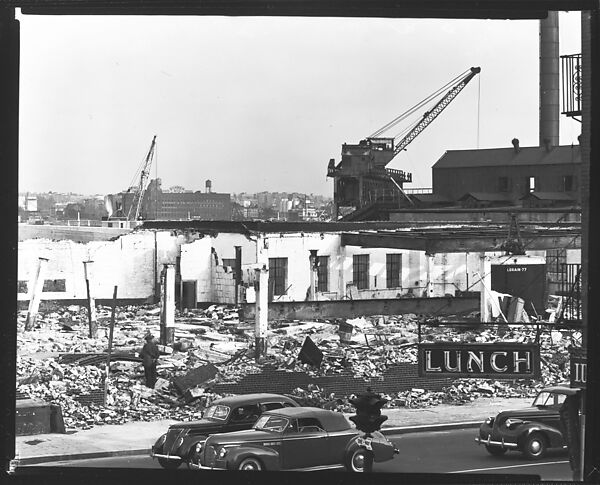 [Demolition Site with Cranes and Lunch Sign in Foreground, New York City], Walker Evans (American, St. Louis, Missouri 1903–1975 New Haven, Connecticut), Film negative 