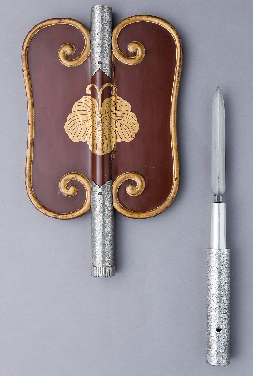 War Fan (<i>Gunbai</i>) with Concealed Spear Blade, Wood, silver, steel, lacquer, silk, Japanese