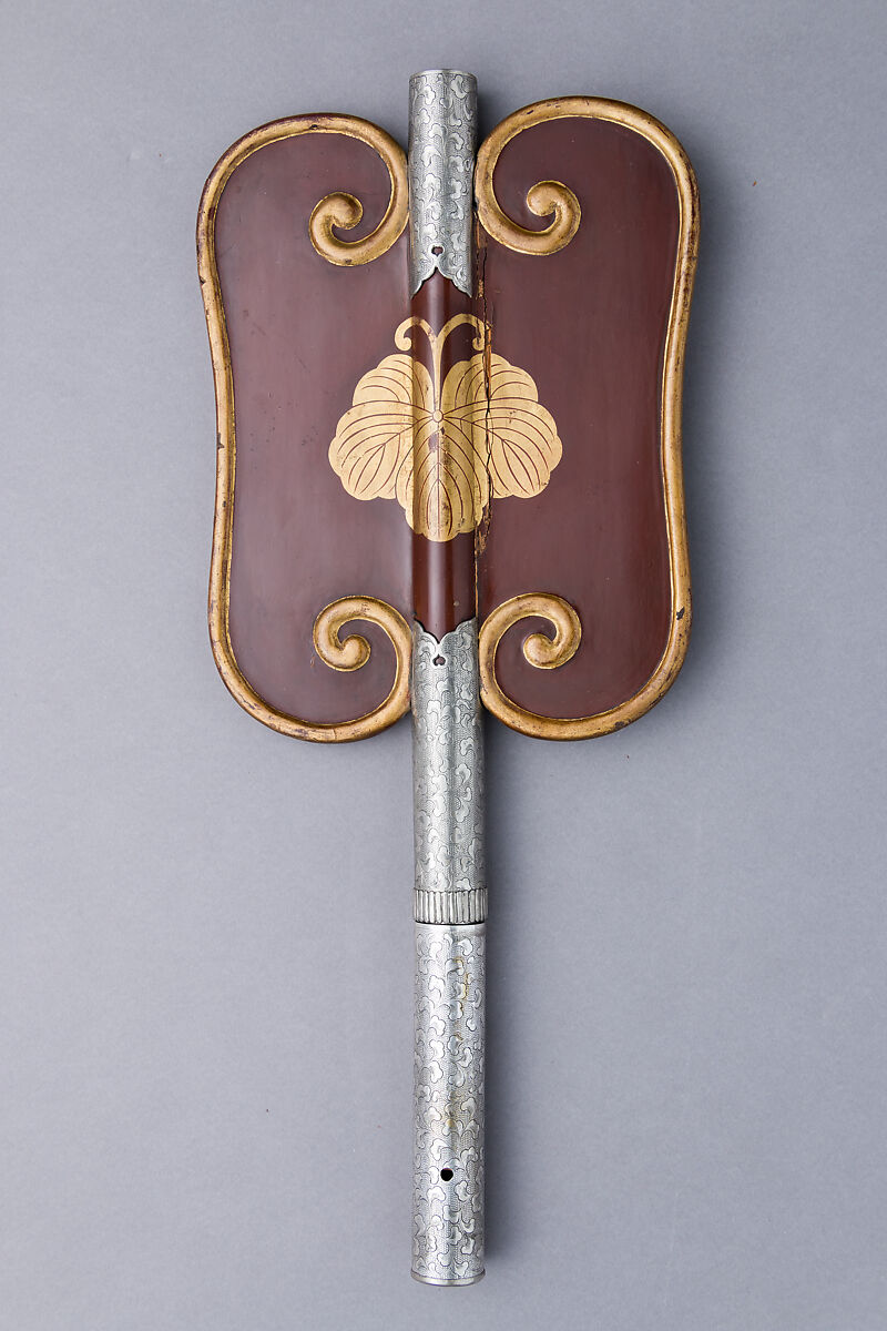 War Fan (<i>Gunbai</i>) with Concealed Spear Blade, Wood, silver, steel, lacquer, silk, Japanese 