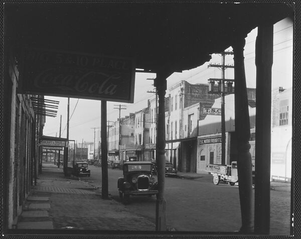 [Parked Cars and Warehouse Buildings on Cobblestone Street, From Under Colonnade, New Orleans, Louisiana?], Walker Evans (American, St. Louis, Missouri 1903–1975 New Haven, Connecticut), Film negative 