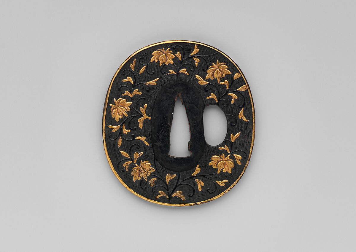 Sword Guard (Tsuba), Ko-kinko school (Japanese), Copper-gold alloy (shakudō), gold, copper, Japanese 