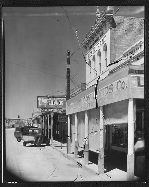 [Shopfronts and Parked Cars on Main Street, Morgan City, Louisiana], Walker Evans (American, St. Louis, Missouri 1903–1975 New Haven, Connecticut), Film negative 