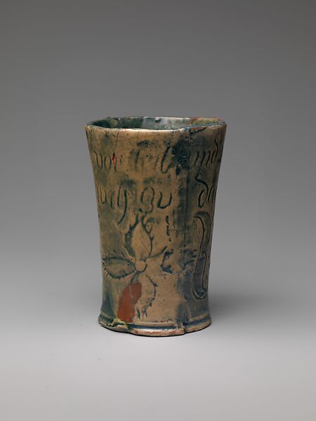 Tumbler, Henry Chapman Mercer (1856–1930), Earthenware with slip decoration, American 