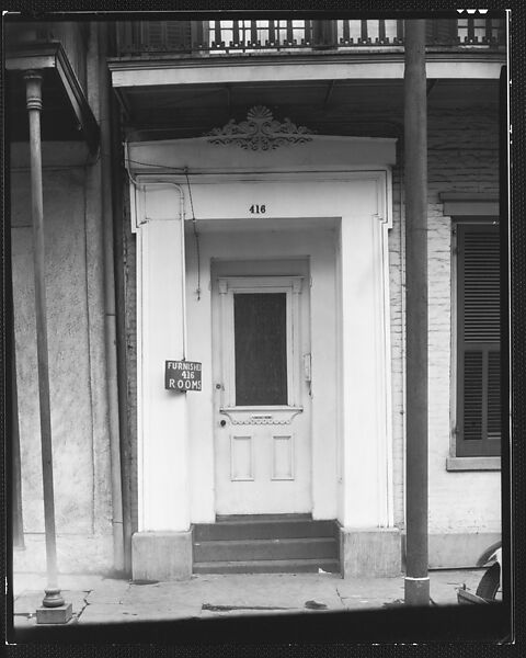 [Greek Revival Doorway with Sign for Furnished Rooms, New Orleans, Louisiana], Walker Evans (American, St. Louis, Missouri 1903–1975 New Haven, Connecticut), Film negative 