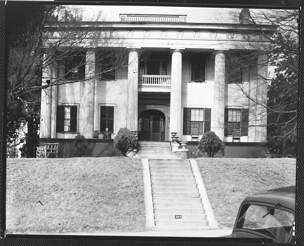 [Greek Revival House with Ornamental Friezework and Man Seated on Porch, Macon, Georgia], Walker Evans (American, St. Louis, Missouri 1903–1975 New Haven, Connecticut), Film negative