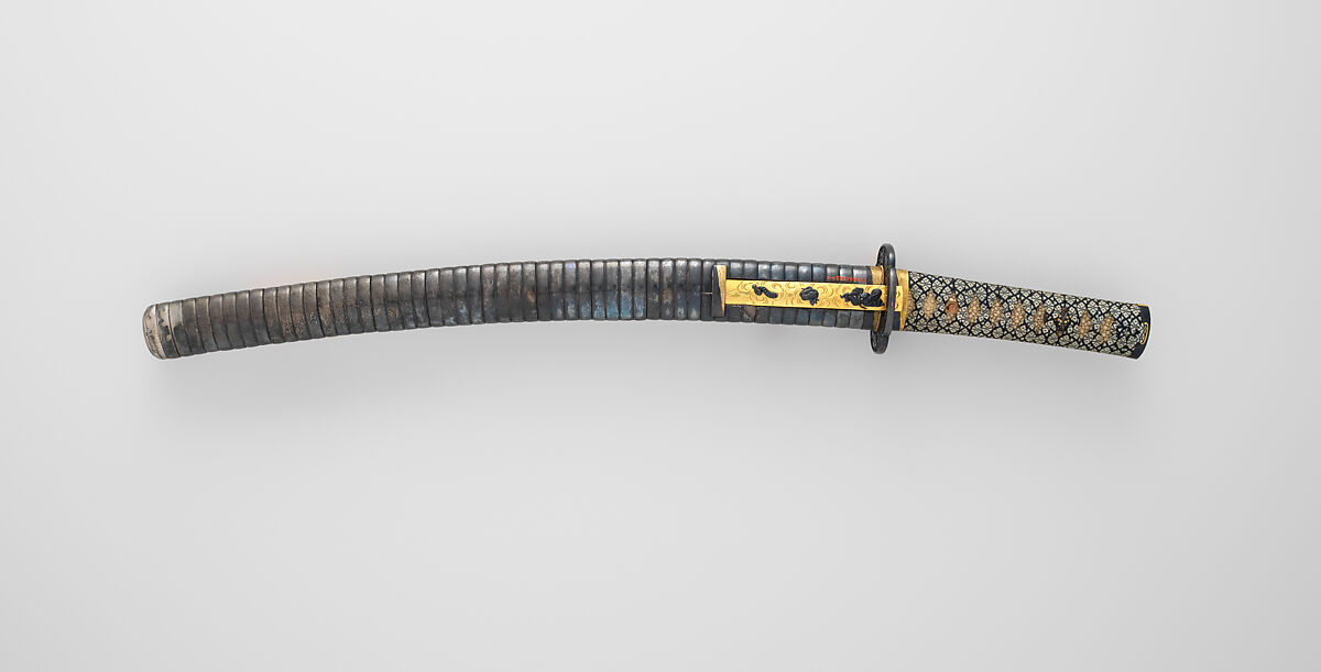 Blade and Mounting for a Short Sword (<i>Wakizashi</i>), Steel, wood, rayskin (<i>same</i>), thread, silver, copper-gold alloy (<i>shakudō</i>), gold, Japanese