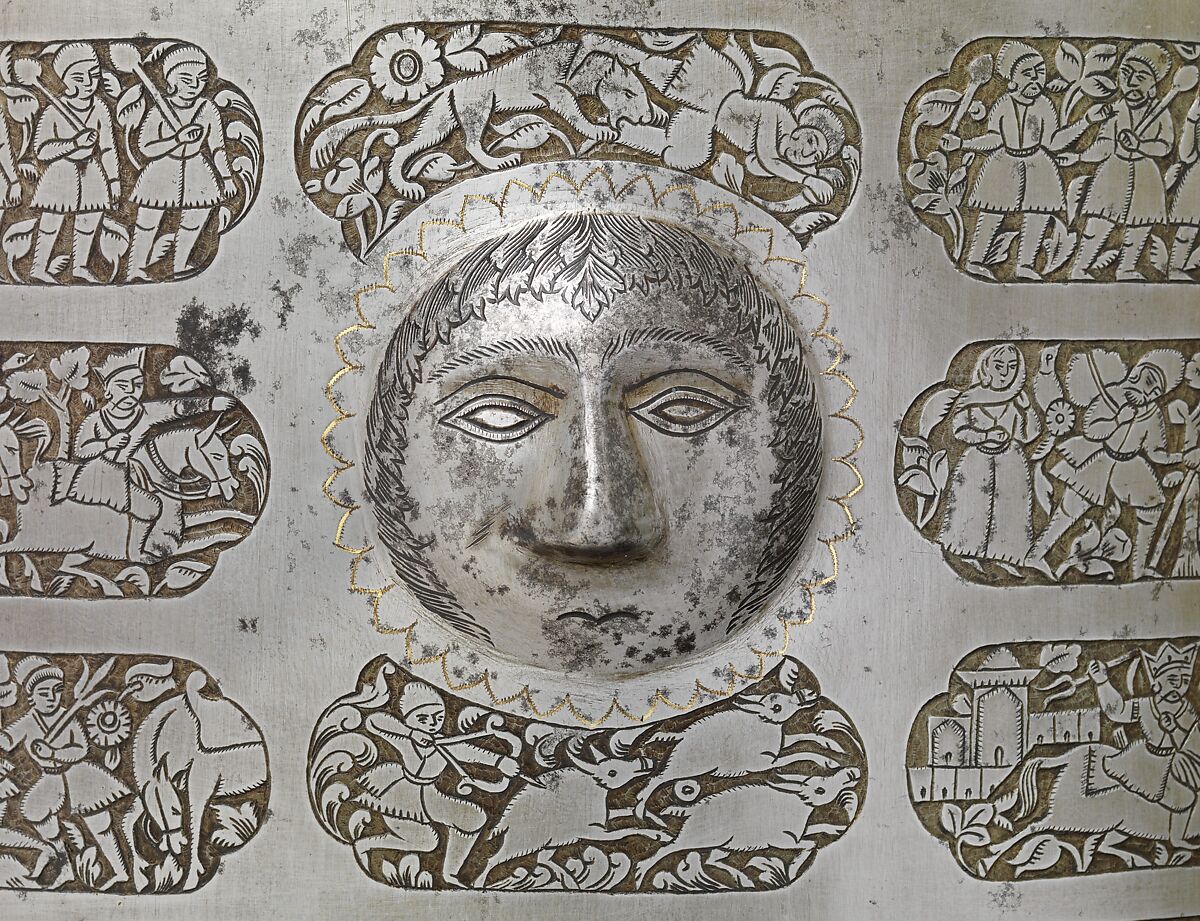 Cuirass (Chair-a'ina), Steel, copper alloy, textile (velvet), Iranian