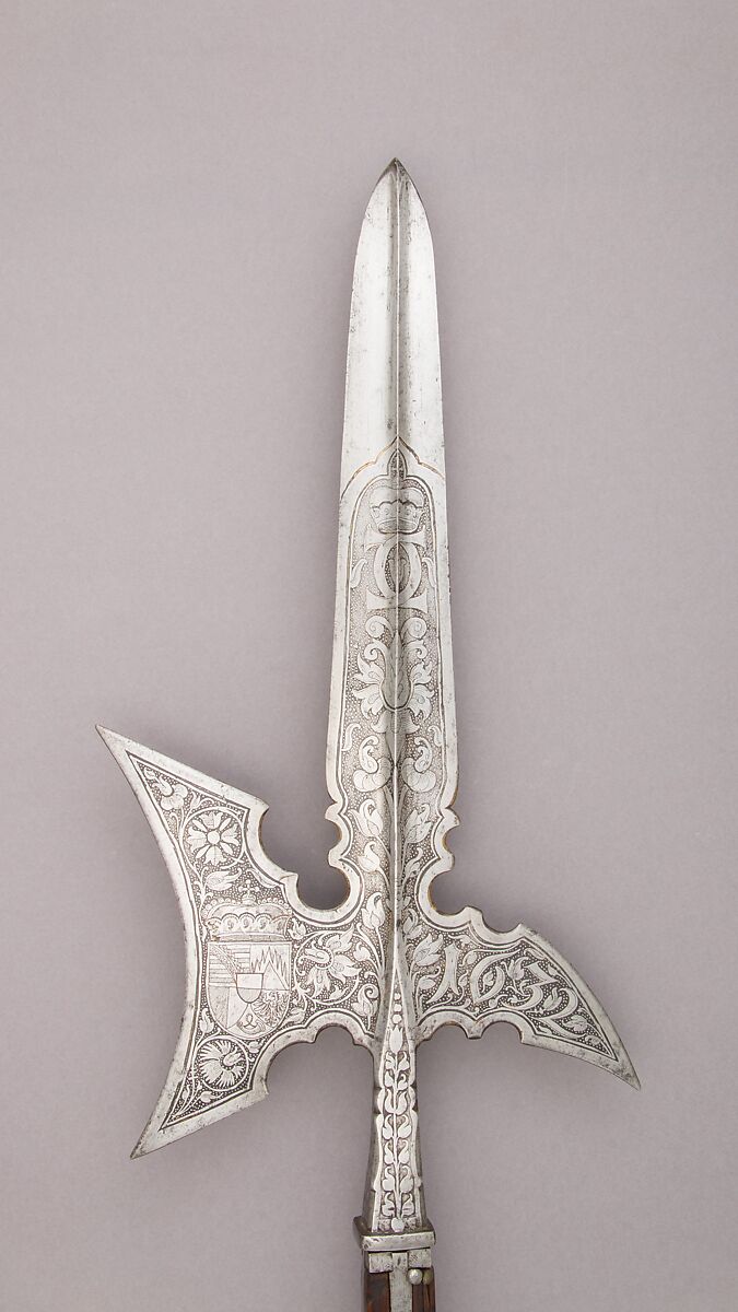 Halberd with the Arms of Liechtenstein Family, Steel, wood, gold, Austrian 