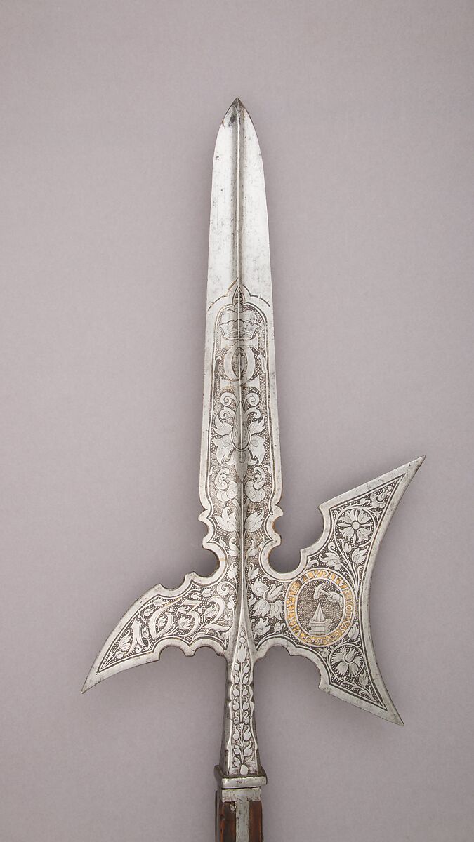 Halberd with the Arms of Liechtenstein Family, Steel, wood, gold, Austrian