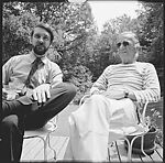 [6 Portraits of Walker Evans and Unidentified Man Seated Outside], Unknown (American), Film negative