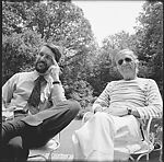 [6 Portraits of Walker Evans and Unidentified Man Seated Outside], Unknown (American), Film negative