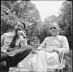 [6 Portraits of Walker Evans and Unidentified Man Seated Outside], Unknown (American), Film negative