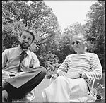 [6 Portraits of Walker Evans and Unidentified Man Seated Outside], Unknown (American), Film negative