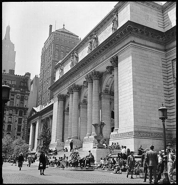 [68 Views of New York Public Library on Fifth Avenue, Bryant Park, and Studies of Reading Room, Stacks, Rare Book Room, and Readers, Possibly Commissioned for Unpublished Vogue Article, 1949, Including Four Portraits of Jane Smith Evans], Walker Evans (American, St. Louis, Missouri 1903–1975 New Haven, Connecticut), Film negative