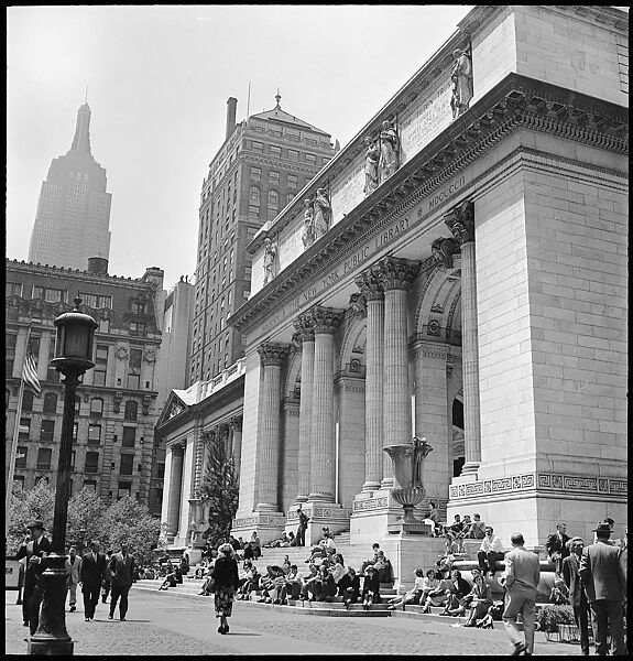[68 Views of New York Public Library on Fifth Avenue, Bryant Park, and Studies of Reading Room, Stacks, Rare Book Room, and Readers, Possibly Commissioned for Unpublished Vogue Article, 1949, Including Four Portraits of Jane Smith Evans], Walker Evans (American, St. Louis, Missouri 1903–1975 New Haven, Connecticut), Film negative