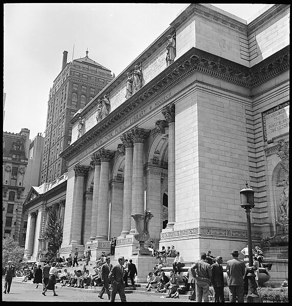 [68 Views of New York Public Library on Fifth Avenue, Bryant Park, and Studies of Reading Room, Stacks, Rare Book Room, and Readers, Possibly Commissioned for Unpublished Vogue Article, 1949, Including Four Portraits of Jane Smith Evans], Walker Evans (American, St. Louis, Missouri 1903–1975 New Haven, Connecticut), Film negative
