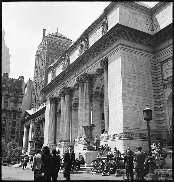 [68 Views of New York Public Library on Fifth Avenue, Bryant Park, and Studies of Reading Room, Stacks, Rare Book Room, and Readers, Possibly Commissioned for Unpublished Vogue Article, 1949, Including Four Portraits of Jane Smith Evans], Walker Evans (American, St. Louis, Missouri 1903–1975 New Haven, Connecticut), Film negative