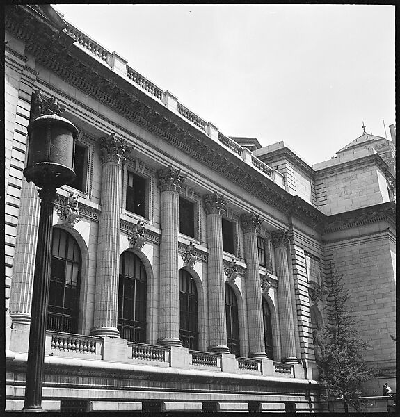 [68 Views of New York Public Library on Fifth Avenue, Bryant Park, and Studies of Reading Room, Stacks, Rare Book Room, and Readers, Possibly Commissioned for Unpublished Vogue Article, 1949, Including Four Portraits of Jane Smith Evans], Walker Evans (American, St. Louis, Missouri 1903–1975 New Haven, Connecticut), Film negative