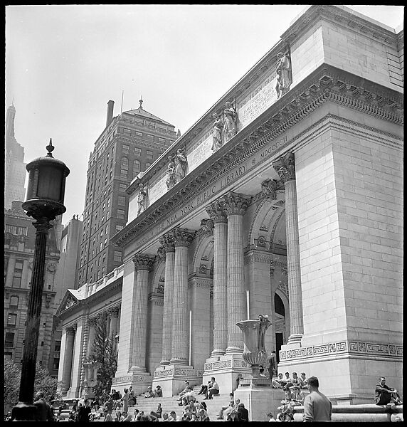 [68 Views of New York Public Library on Fifth Avenue, Bryant Park, and Studies of Reading Room, Stacks, Rare Book Room, and Readers, Possibly Commissioned for Unpublished Vogue Article, 1949, Including Four Portraits of Jane Smith Evans], Walker Evans (American, St. Louis, Missouri 1903–1975 New Haven, Connecticut), Film negative