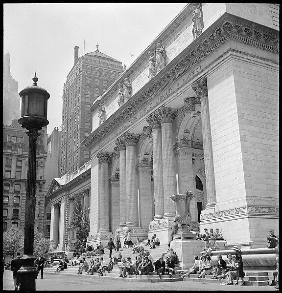 [68 Views of New York Public Library on Fifth Avenue, Bryant Park, and Studies of Reading Room, Stacks, Rare Book Room, and Readers, Possibly Commissioned for Unpublished Vogue Article, 1949, Including Four Portraits of Jane Smith Evans], Walker Evans (American, St. Louis, Missouri 1903–1975 New Haven, Connecticut), Film negative