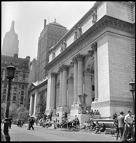 [68 Views of New York Public Library on Fifth Avenue, Bryant Park, and Studies of Reading Room, Stacks, Rare Book Room, and Readers, Possibly Commissioned for Unpublished Vogue Article, 1949, Including Four Portraits of Jane Smith Evans], Walker Evans (American, St. Louis, Missouri 1903–1975 New Haven, Connecticut), Film negative