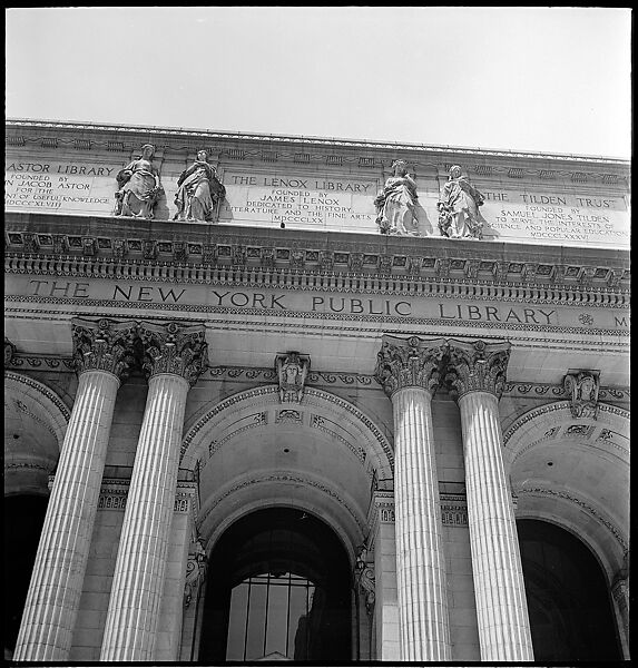 [68 Views of New York Public Library on Fifth Avenue, Bryant Park, and Studies of Reading Room, Stacks, Rare Book Room, and Readers, Possibly Commissioned for Unpublished Vogue Article, 1949, Including Four Portraits of Jane Smith Evans], Walker Evans (American, St. Louis, Missouri 1903–1975 New Haven, Connecticut), Film negative