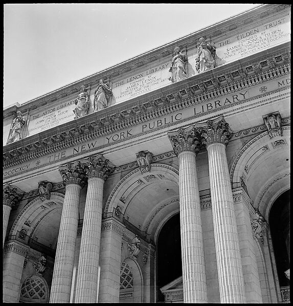 [68 Views of New York Public Library on Fifth Avenue, Bryant Park, and Studies of Reading Room, Stacks, Rare Book Room, and Readers, Possibly Commissioned for Unpublished Vogue Article, 1949, Including Four Portraits of Jane Smith Evans], Walker Evans (American, St. Louis, Missouri 1903–1975 New Haven, Connecticut), Film negative