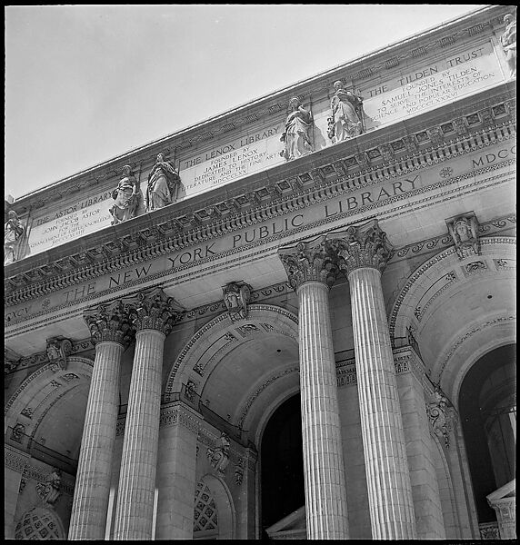 [68 Views of New York Public Library on Fifth Avenue, Bryant Park, and Studies of Reading Room, Stacks, Rare Book Room, and Readers, Possibly Commissioned for Unpublished Vogue Article, 1949, Including Four Portraits of Jane Smith Evans], Walker Evans (American, St. Louis, Missouri 1903–1975 New Haven, Connecticut), Film negative