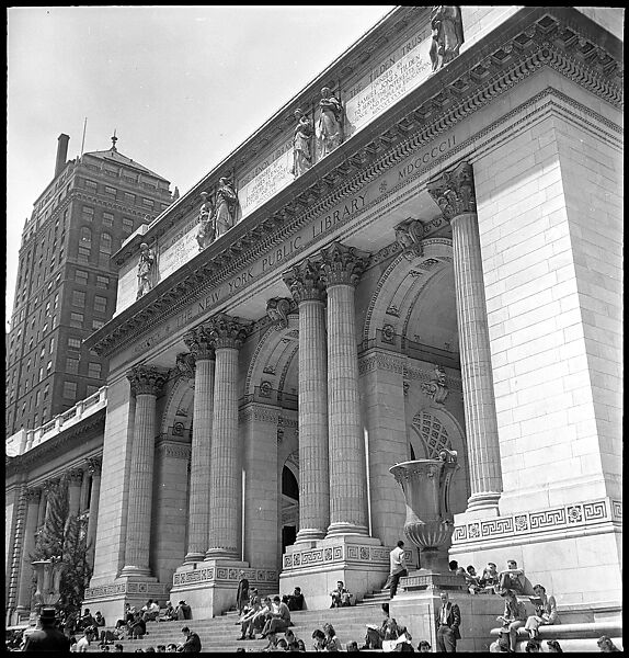 [68 Views of New York Public Library on Fifth Avenue, Bryant Park, and Studies of Reading Room, Stacks, Rare Book Room, and Readers, Possibly Commissioned for Unpublished Vogue Article, 1949, Including Four Portraits of Jane Smith Evans], Walker Evans (American, St. Louis, Missouri 1903–1975 New Haven, Connecticut), Film negative