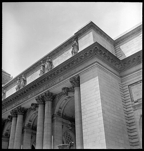 [68 Views of New York Public Library on Fifth Avenue, Bryant Park, and Studies of Reading Room, Stacks, Rare Book Room, and Readers, Possibly Commissioned for Unpublished Vogue Article, 1949, Including Four Portraits of Jane Smith Evans], Walker Evans (American, St. Louis, Missouri 1903–1975 New Haven, Connecticut), Film negative