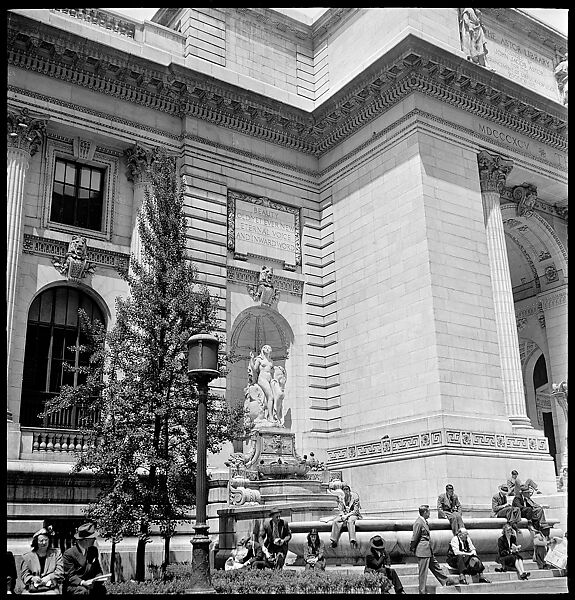 [68 Views of New York Public Library on Fifth Avenue, Bryant Park, and Studies of Reading Room, Stacks, Rare Book Room, and Readers, Possibly Commissioned for Unpublished Vogue Article, 1949, Including Four Portraits of Jane Smith Evans], Walker Evans (American, St. Louis, Missouri 1903–1975 New Haven, Connecticut), Film negative