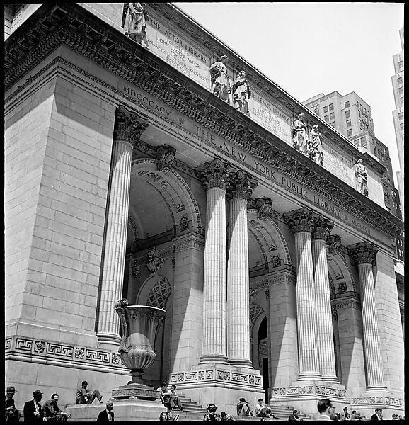 [68 Views of New York Public Library on Fifth Avenue, Bryant Park, and Studies of Reading Room, Stacks, Rare Book Room, and Readers, Possibly Commissioned for Unpublished Vogue Article, 1949, Including Four Portraits of Jane Smith Evans], Walker Evans (American, St. Louis, Missouri 1903–1975 New Haven, Connecticut), Film negative