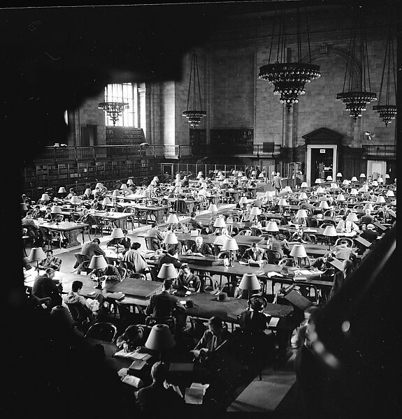 [68 Views of New York Public Library on Fifth Avenue, Bryant Park, and Studies of Reading Room, Stacks, Rare Book Room, and Readers, Possibly Commissioned for Unpublished Vogue Article, 1949, Including Four Portraits of Jane Smith Evans], Walker Evans (American, St. Louis, Missouri 1903–1975 New Haven, Connecticut), Film negative