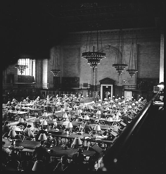 [68 Views of New York Public Library on Fifth Avenue, Bryant Park, and Studies of Reading Room, Stacks, Rare Book Room, and Readers, Possibly Commissioned for Unpublished Vogue Article, 1949, Including Four Portraits of Jane Smith Evans], Walker Evans (American, St. Louis, Missouri 1903–1975 New Haven, Connecticut), Film negative