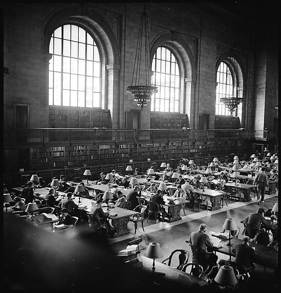 [68 Views of New York Public Library on Fifth Avenue, Bryant Park, and Studies of Reading Room, Stacks, Rare Book Room, and Readers, Possibly Commissioned for Unpublished Vogue Article, 1949, Including Four Portraits of Jane Smith Evans], Walker Evans (American, St. Louis, Missouri 1903–1975 New Haven, Connecticut), Film negative
