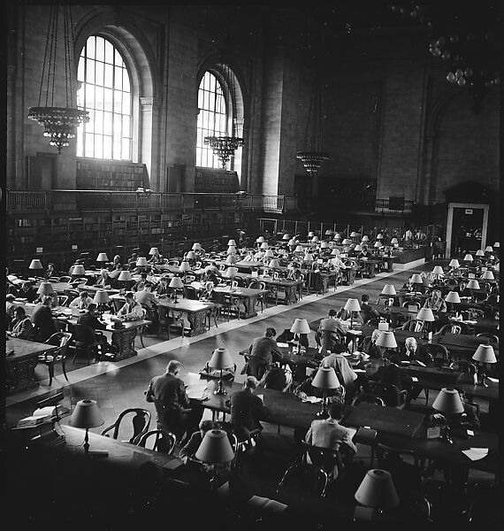 [68 Views of New York Public Library on Fifth Avenue, Bryant Park, and Studies of Reading Room, Stacks, Rare Book Room, and Readers, Possibly Commissioned for Unpublished Vogue Article, 1949, Including Four Portraits of Jane Smith Evans], Walker Evans (American, St. Louis, Missouri 1903–1975 New Haven, Connecticut), Film negative