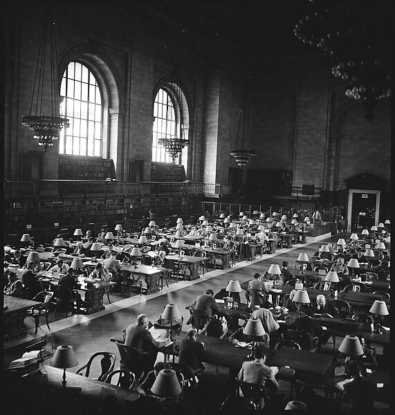 [68 Views of New York Public Library on Fifth Avenue, Bryant Park, and Studies of Reading Room, Stacks, Rare Book Room, and Readers, Possibly Commissioned for Unpublished Vogue Article, 1949, Including Four Portraits of Jane Smith Evans], Walker Evans (American, St. Louis, Missouri 1903–1975 New Haven, Connecticut), Film negative