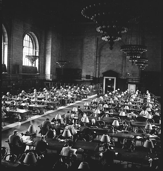 [68 Views of New York Public Library on Fifth Avenue, Bryant Park, and Studies of Reading Room, Stacks, Rare Book Room, and Readers, Possibly Commissioned for Unpublished Vogue Article, 1949, Including Four Portraits of Jane Smith Evans], Walker Evans (American, St. Louis, Missouri 1903–1975 New Haven, Connecticut), Film negative