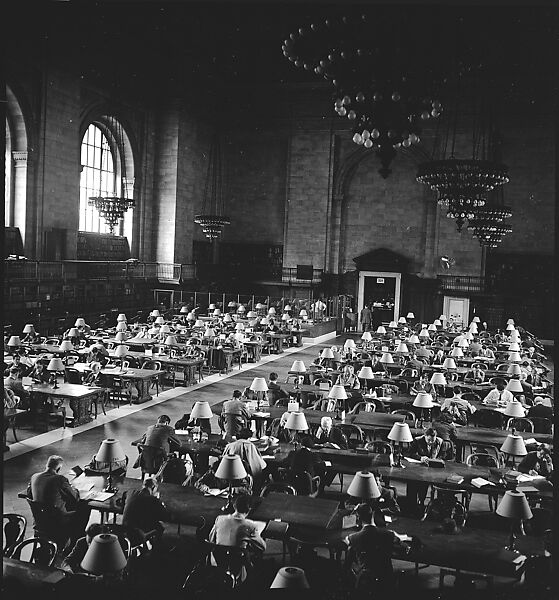 [68 Views of New York Public Library on Fifth Avenue, Bryant Park, and Studies of Reading Room, Stacks, Rare Book Room, and Readers, Possibly Commissioned for Unpublished Vogue Article, 1949, Including Four Portraits of Jane Smith Evans], Walker Evans (American, St. Louis, Missouri 1903–1975 New Haven, Connecticut), Film negative