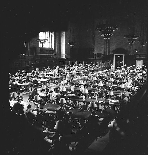 [68 Views of New York Public Library on Fifth Avenue, Bryant Park, and Studies of Reading Room, Stacks, Rare Book Room, and Readers, Possibly Commissioned for Unpublished Vogue Article, 1949, Including Four Portraits of Jane Smith Evans], Walker Evans (American, St. Louis, Missouri 1903–1975 New Haven, Connecticut), Film negative