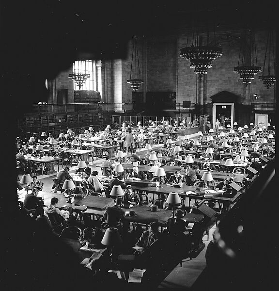 [68 Views of New York Public Library on Fifth Avenue, Bryant Park, and Studies of Reading Room, Stacks, Rare Book Room, and Readers, Possibly Commissioned for Unpublished Vogue Article, 1949, Including Four Portraits of Jane Smith Evans], Walker Evans (American, St. Louis, Missouri 1903–1975 New Haven, Connecticut), Film negative