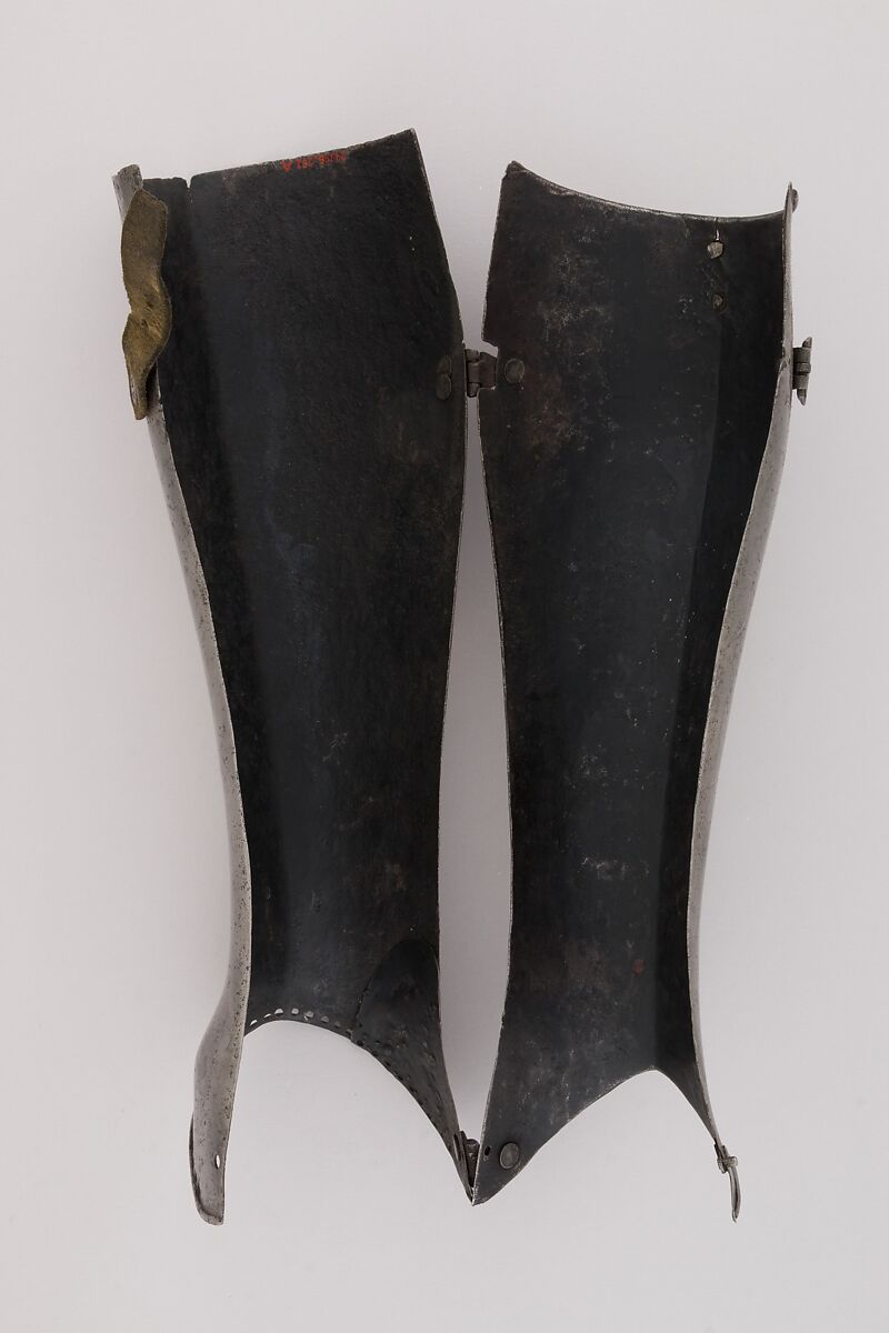 Pair of Greaves (Lower Leg Defenses), Steel, leather, Italian