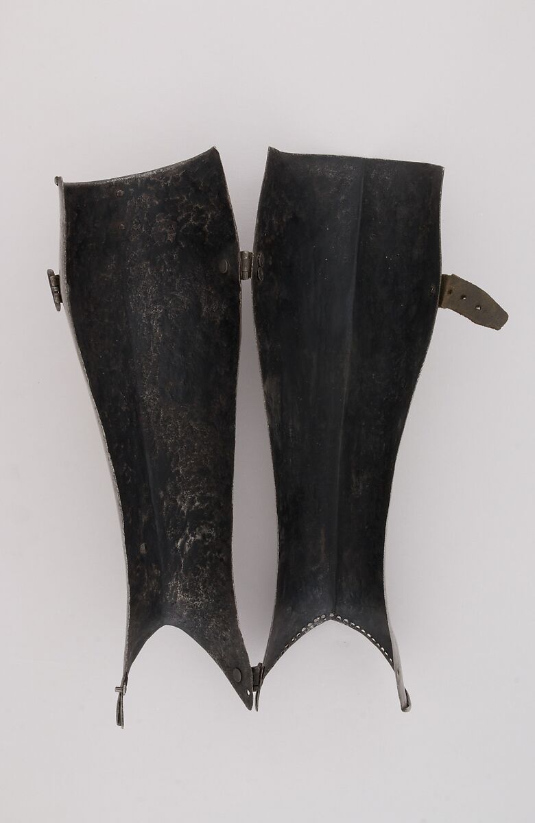 Pair of Greaves (Lower Leg Defenses), Steel, leather, Italian