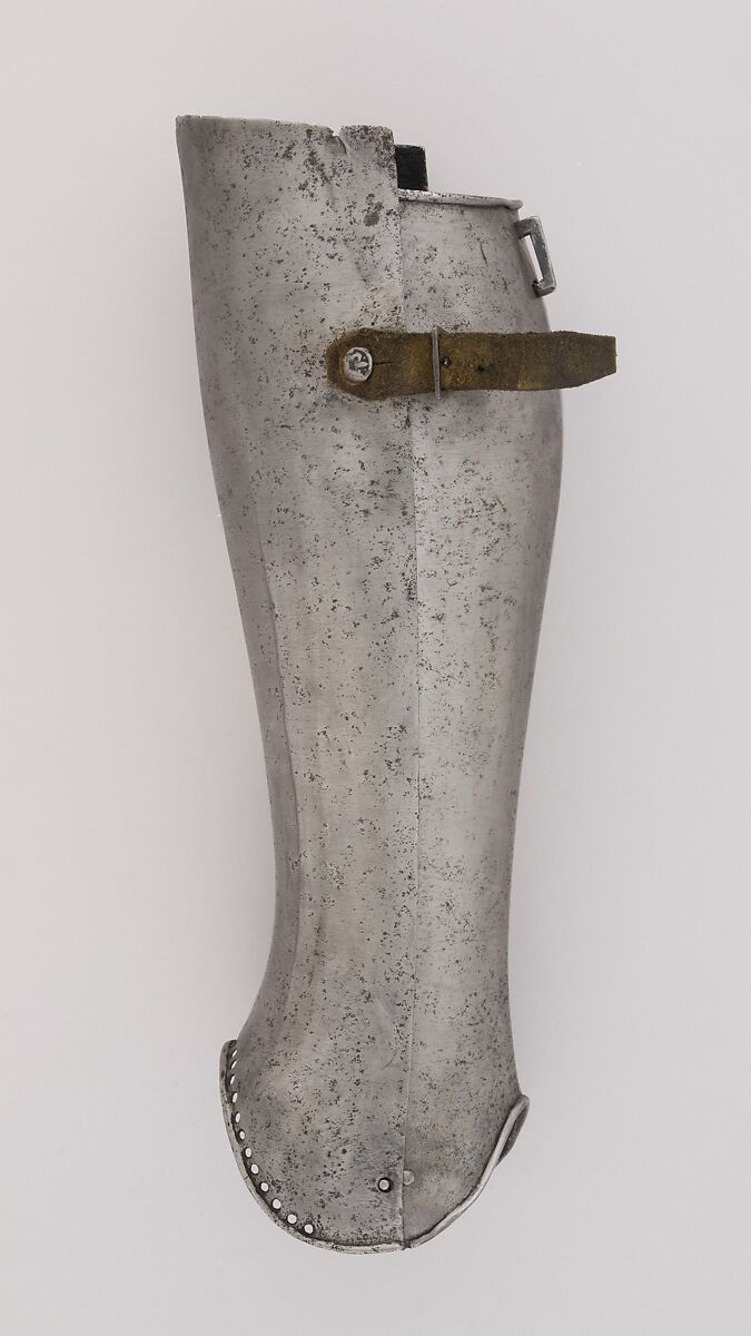 Pair of Greaves (Lower Leg Defenses), Steel, leather, Italian 