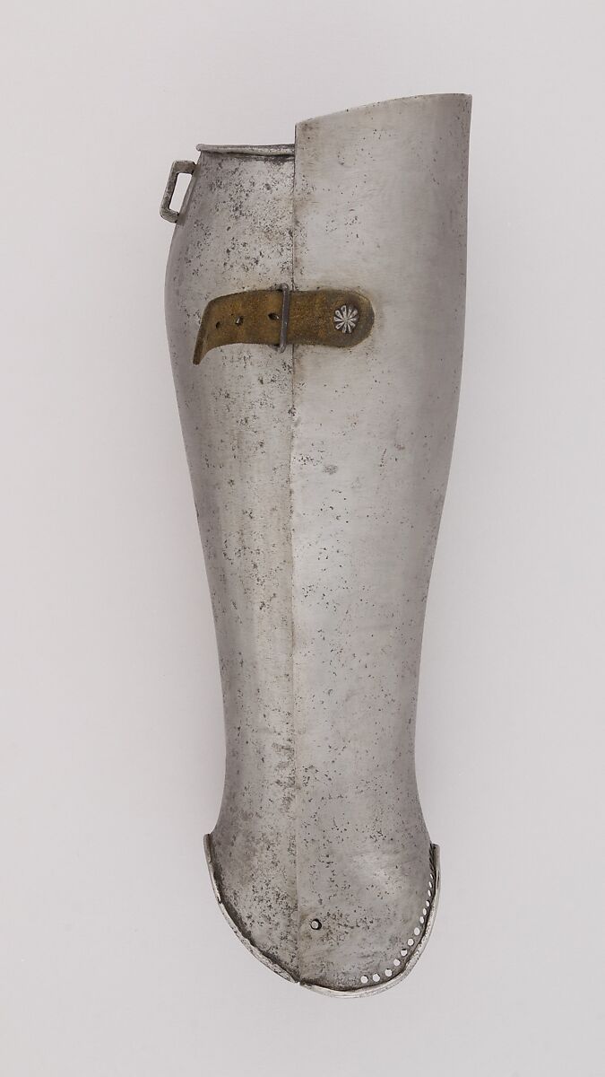 Pair of Greaves (Lower Leg Defenses), Steel, leather, Italian