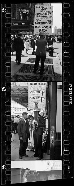[Two 35mm Film Frames: Man with Sandwich Board Advertisement, Fourteenth Street, New York City], Walker Evans (American, St. Louis, Missouri 1903–1975 New Haven, Connecticut), Film negative